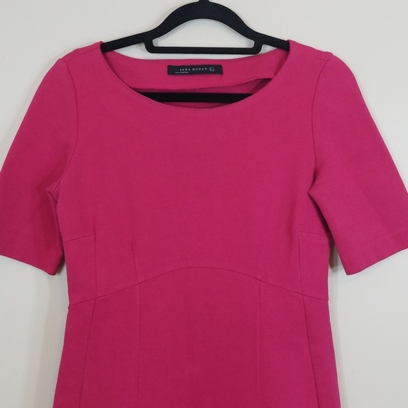 Zara Hot Pink Midi Short Sleeve Dress - Picture 3 of 6